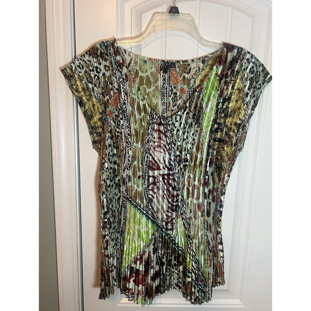 Milano XL Pleated Mixed Print Stretch Tunic Blouse Top Multicolor Womens - Picture 2 of 12